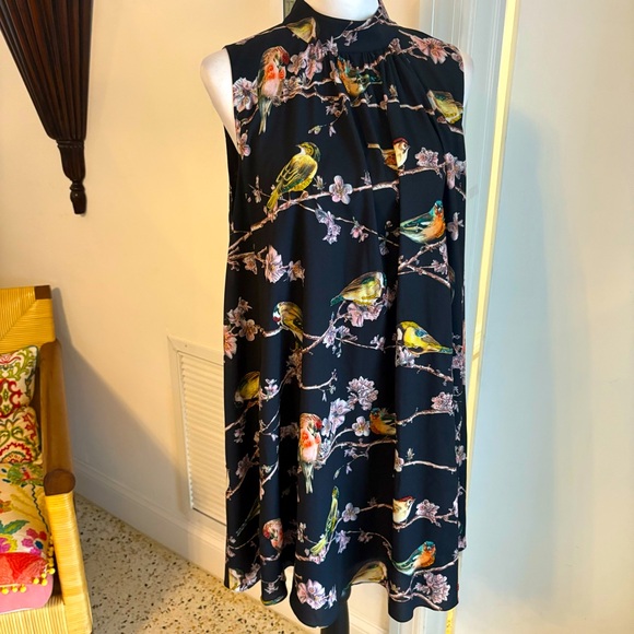 TED BAKER Black Embellished Bird Print Swing Dress! NWT! Stunning! Lined. Sz 10 - Picture 1 of 15